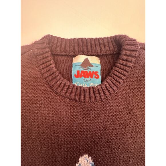 Jaws X Dark Seas Sweater Mens XL Black Heavy Knit Shark Cottagecore Movie - Picture 3 of 13